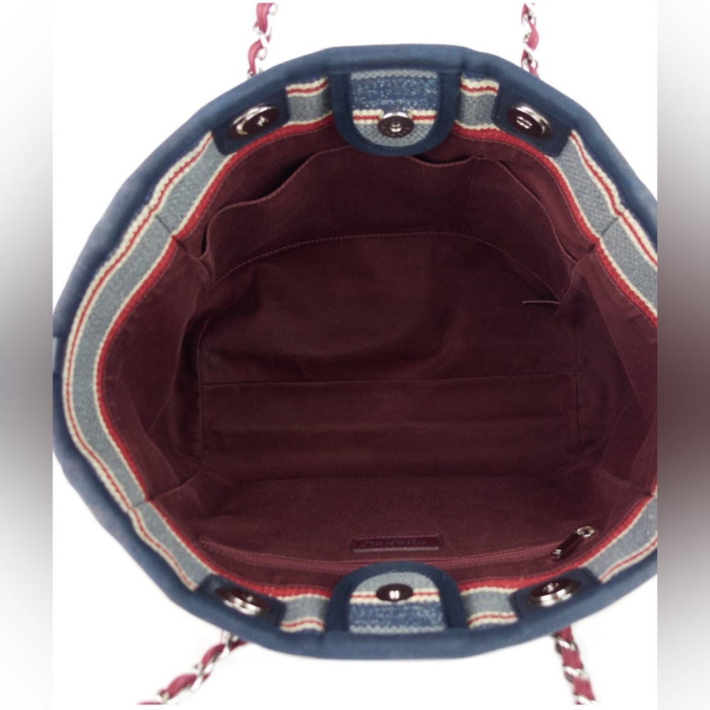 SOLD! CHANEL Deauville Small Canvas Shopping Tote Bag Cream Multicolor Sides - Picture 8 of 11